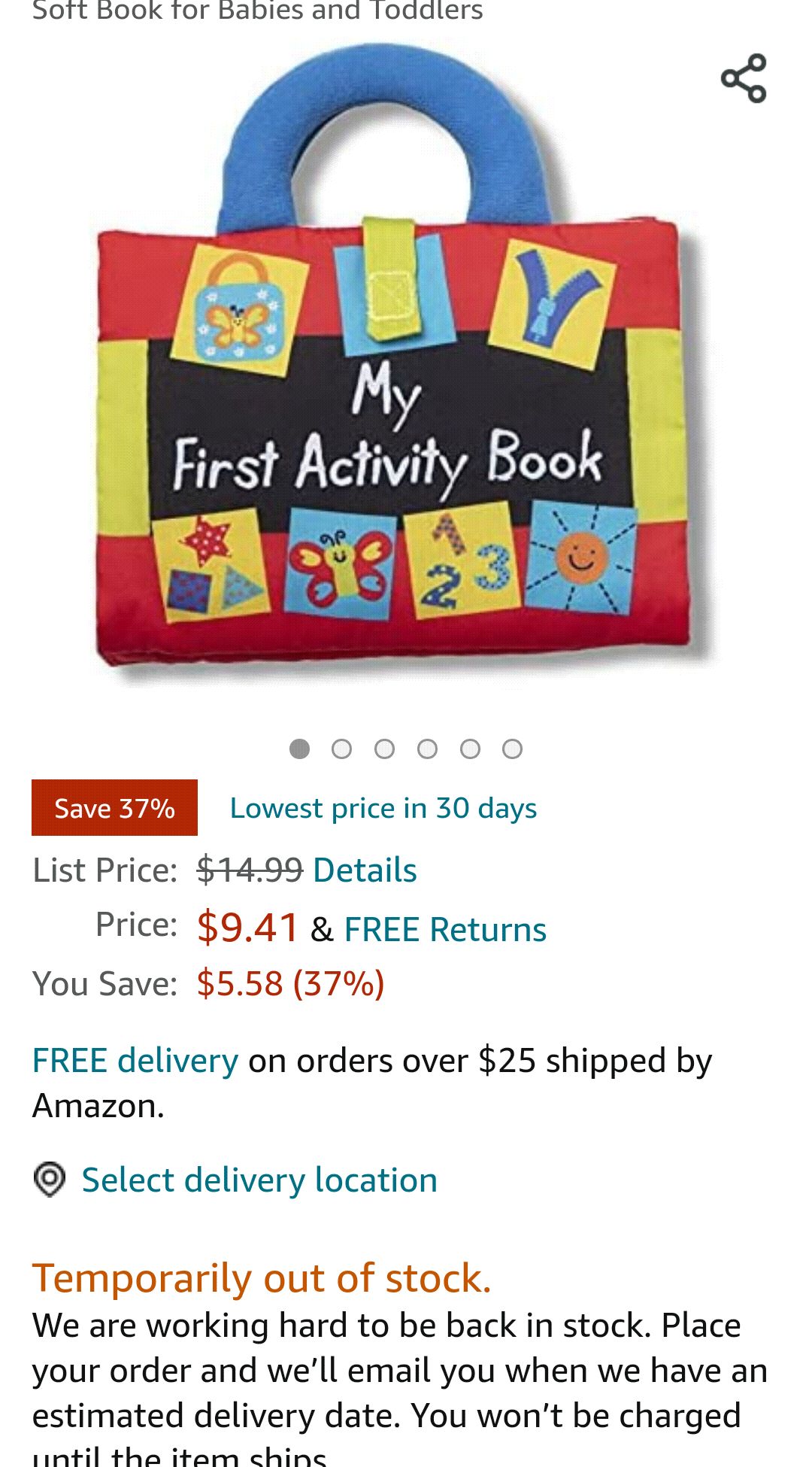 我的第一本互动书 Melissa & Doug K’s Kids My First Activity Book 8-Page Soft Book for Babies and Toddlers : Toys & Games
