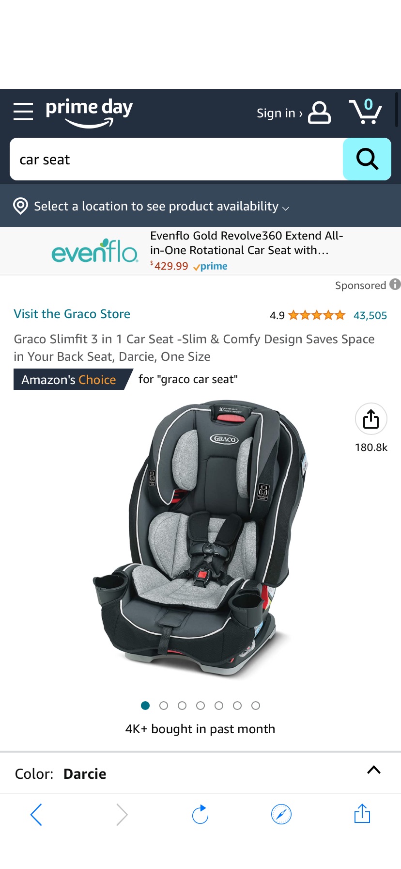 Amazon.com: Graco Slimfit三合一安全座椅 3 in 1 Car Seat -Slim & Comfy Design Saves Space in Your Back Seat, Darcie, One Size : Baby