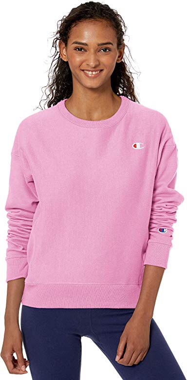 Champion LIFE Women's Reverse Weave Crew-Small Left Chest C, Paper Orchid, 2X Large at Amazon Women’s Clothing store女款圆领上衣