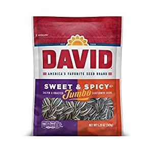 DAVID Seeds Roasted and Salted Sweet and Spicy Jumbo Sunflower Seeds, Keto Friendly, 5.25 oz (Pack of 1)