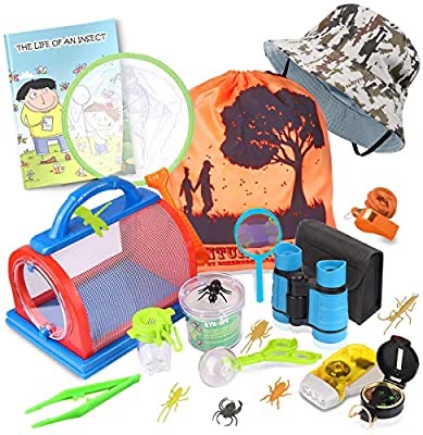 Outdoor Explorer Kit & Bug Catcher Kit with Binoculars, Flashlight, Compass, Magnifying Glass, Critter Case and Butterfly Net Great Toys Kids Gift for Boys & Girls Age 3-12 Year Old 玩具套装