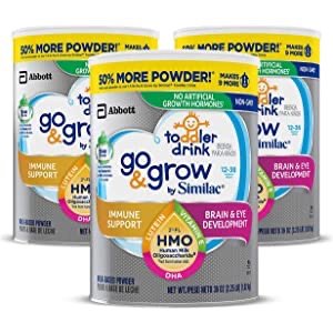 Go & Grow by Similac Toddler Drink, 3 Cans, with 2’-FL HMO for Immune Support and 25 Key Nutrients to Help Balance Toddler Nutrition, Non-GMO Milk-Based Powder, 36 oz Each