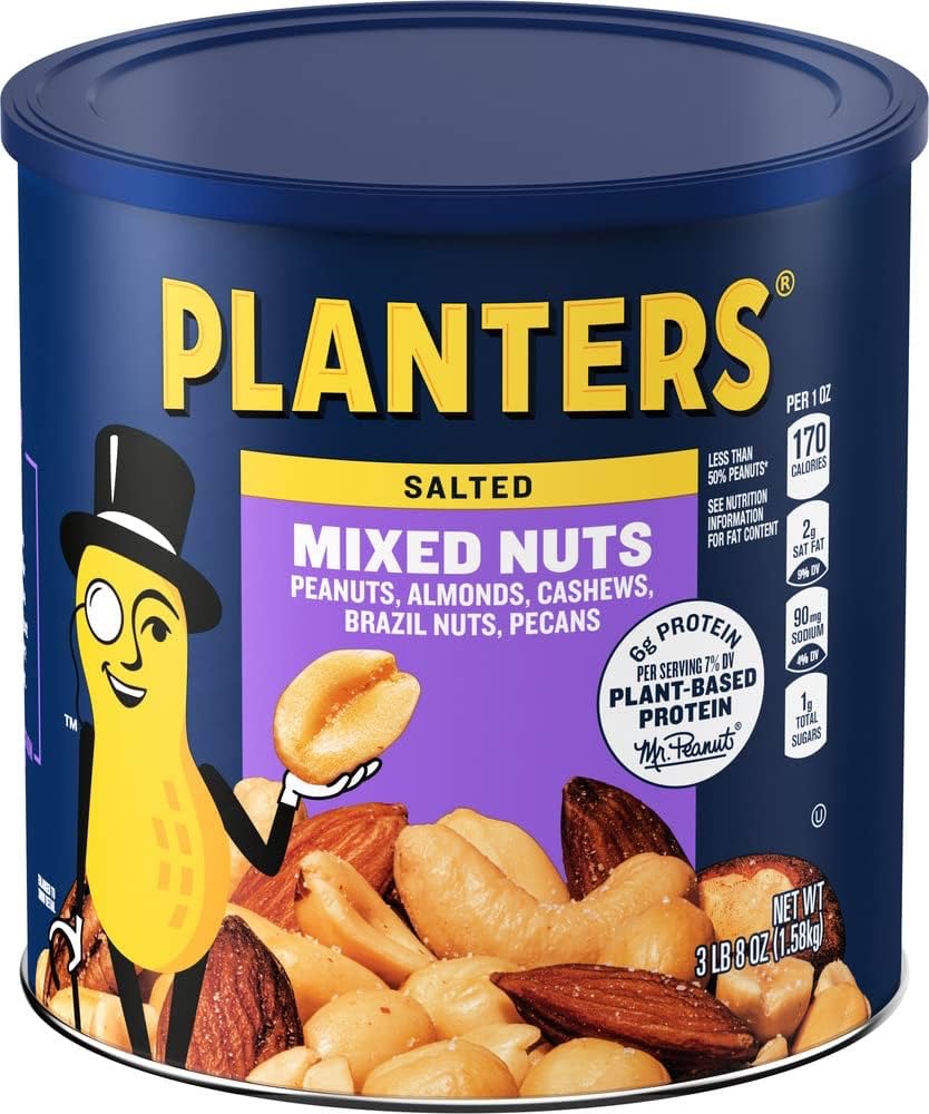Amazon.com : PLANTERS Salted Mixed Nuts, Party Snacks, Plant-Based Protein 56oz (1 Canister) : Snack Mixed Nuts : Grocery & Gourmet Food 混合坚果