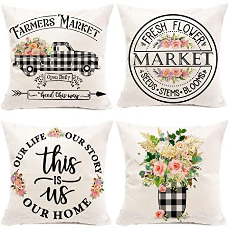 Hexagram Floral Farmhouse Pillow Covers 20x20 Set of 4