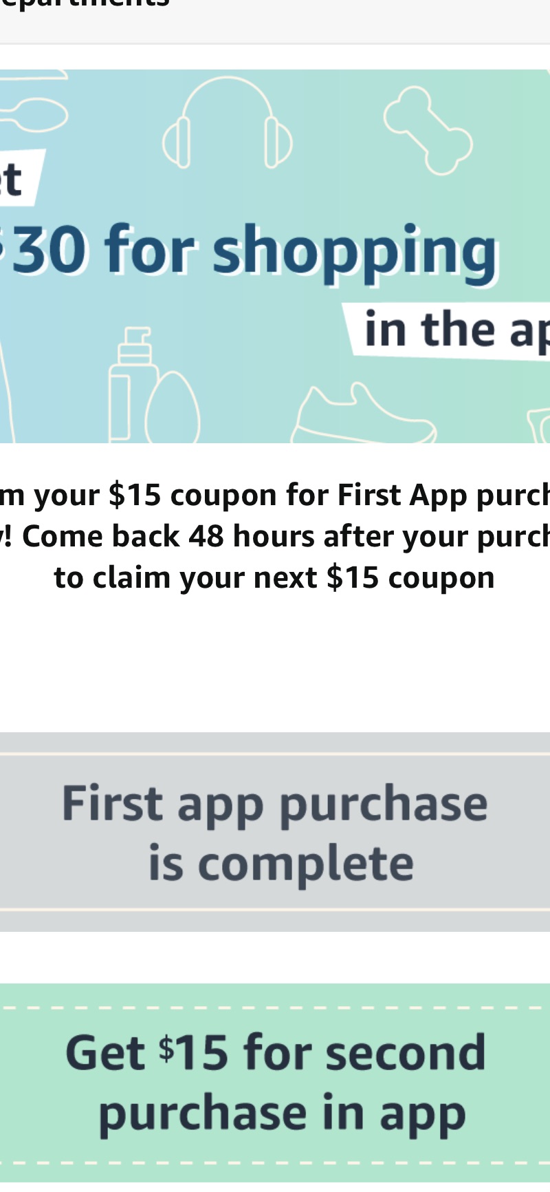 Amazon 限新用户折扣 get coupon后需在app使用