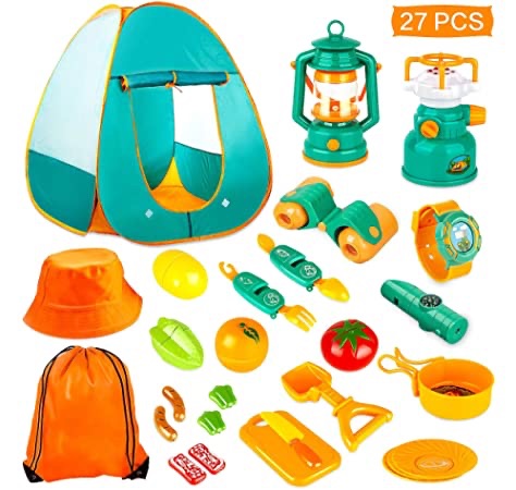 Amazon.com: Mitcien Kids Camping 玩具套装 Gear Set Pop Up Play Tent with Pretend BBQ Toys Camping Tools for Toddlers Boys Girls for Indoor and Outdoor: Toys & Games