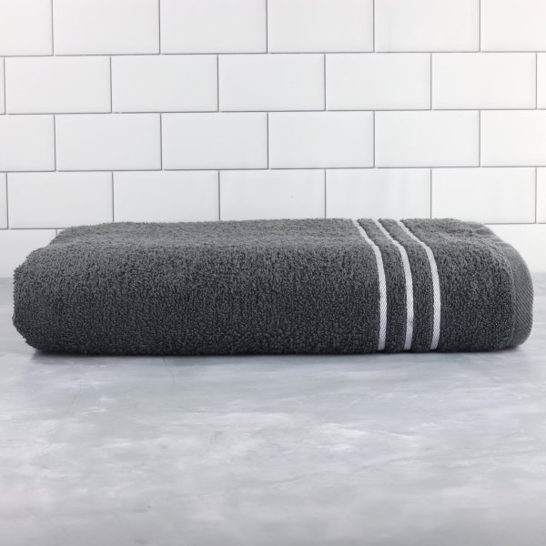 s Single Bath Towel, Gray with White Stripe