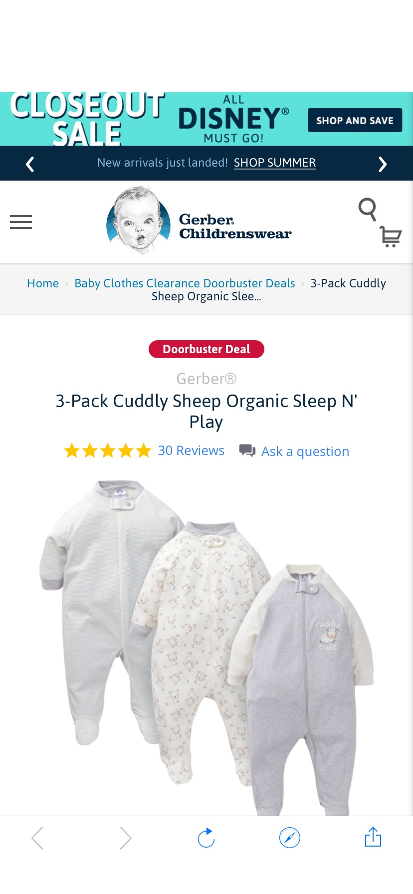 3-Pack Cuddly Sheep Organic Sleep N' Play – Gerber Childrenswear 婴儿有机棉睡衣！