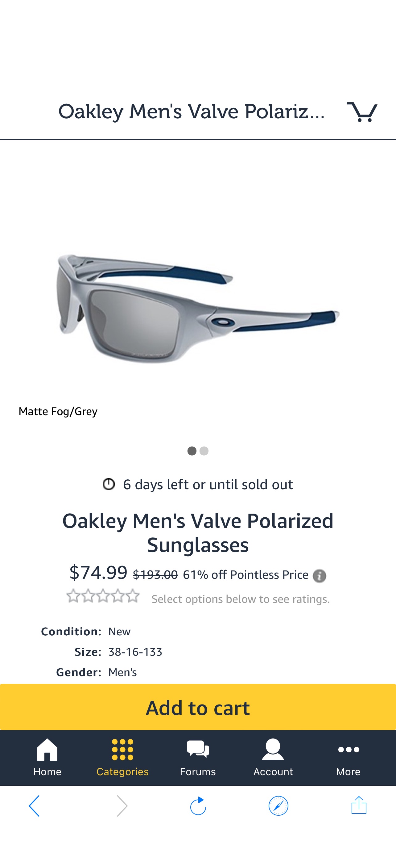 墨镜Oakley Men's Valve Polarized Sunglasses