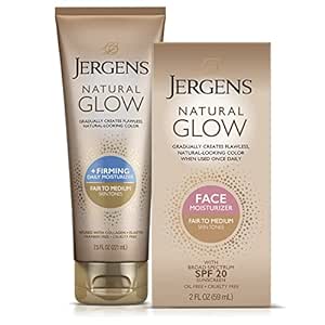 Amazon.com : Jergens Natural Glow Gradual Glow, Daily Moisturizer +Firming and Face Moisturizer with SPF 20, Fair to Medium : Beauty &amp; Personal Care