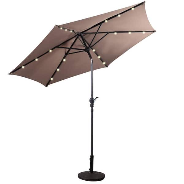 Costway 9 ft. LED Steel Market Tilt Outdoor Patio Solar Umbrella in Tan with Crank GHM0049TN - The Home Depot