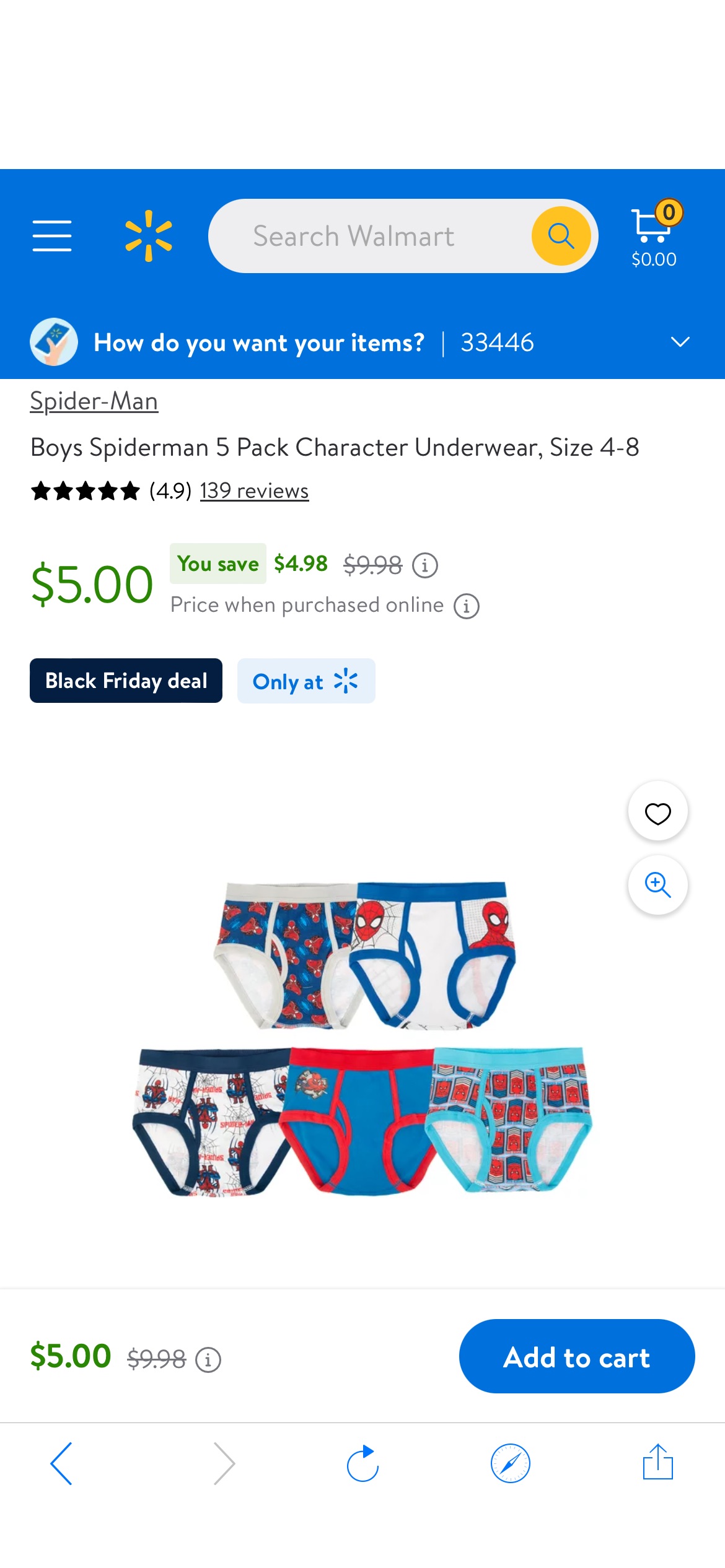 Boys Spiderman 5 Pack Character Underwear, Size 4-8 - Walmart.com儿童内裤