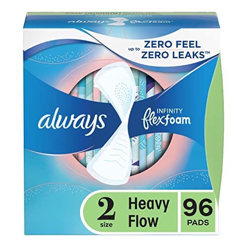 Amazon.com: Always Infinity Feminine Pads for Women, Size 2 Heavy Flow Absorbency,Multipack, with Flexfoam, with Wings, Unscented, 32 Count X 3 Packs (96 Count Total) : Health & Household