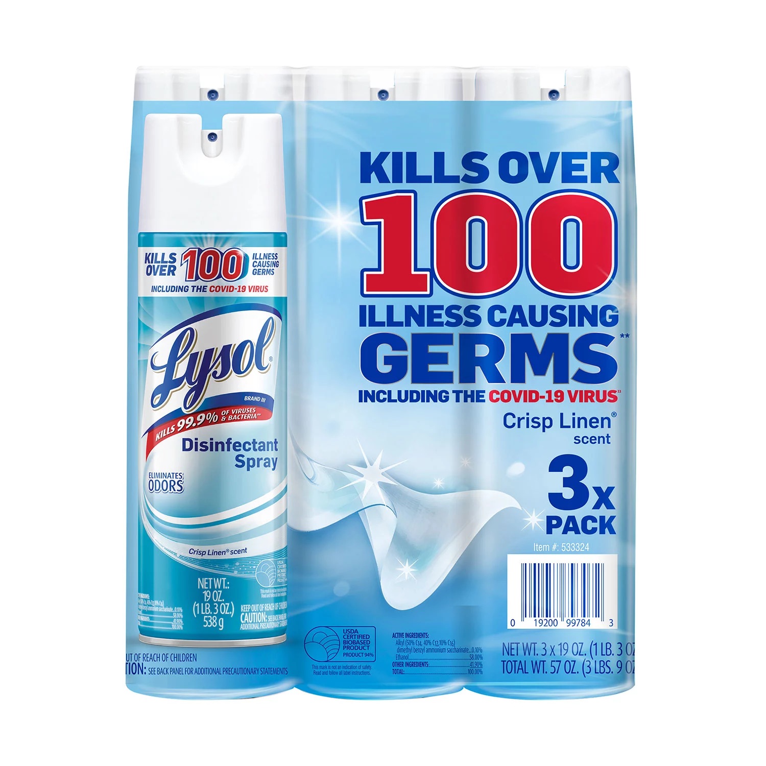 Lysol Disinfectant Spray, Crisp Linen Scent (19 oz., 3 pk.) - Sam's Club消毒喷雾
