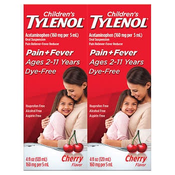 Children's Tylenol Dye-Free Cherry Flavor Suspension, 8 Ounces止痛发烧药