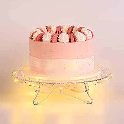 NWK 12 英寸带灯串灯透明蛋糕架盘架，适合 6 英寸、8 英寸、10 英寸、12 英寸蛋糕，适合婚礼 生日毕业派对