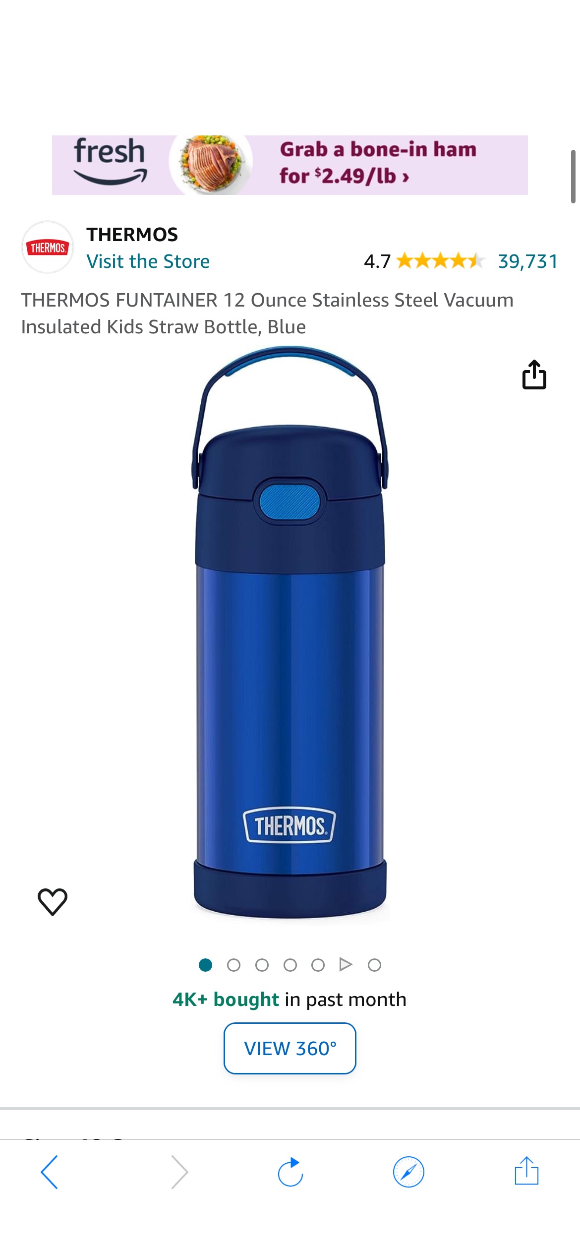 Amazon.com: THERMOS FUNTAINER 12 Ounce Stainless Steel Vacuum Insulated Kids Straw Bottle, Blue: Home & Kitchen
