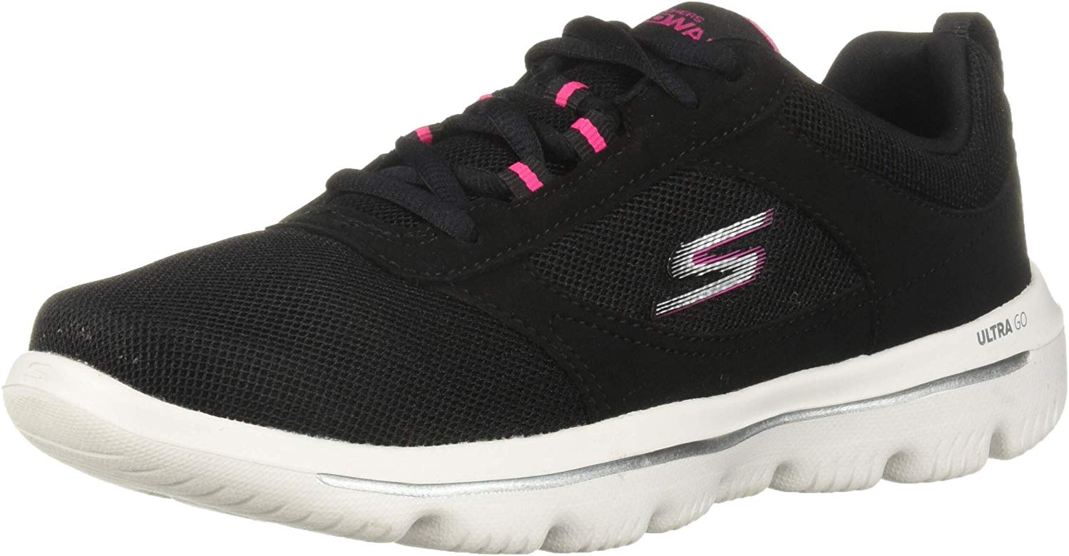 女款6.5码Amazon.com | Skechers Women's GO Walk Evolution Ultra-Enhance Sneaker, Black/Pink, 6.5 M US | Fashion Sneakers
