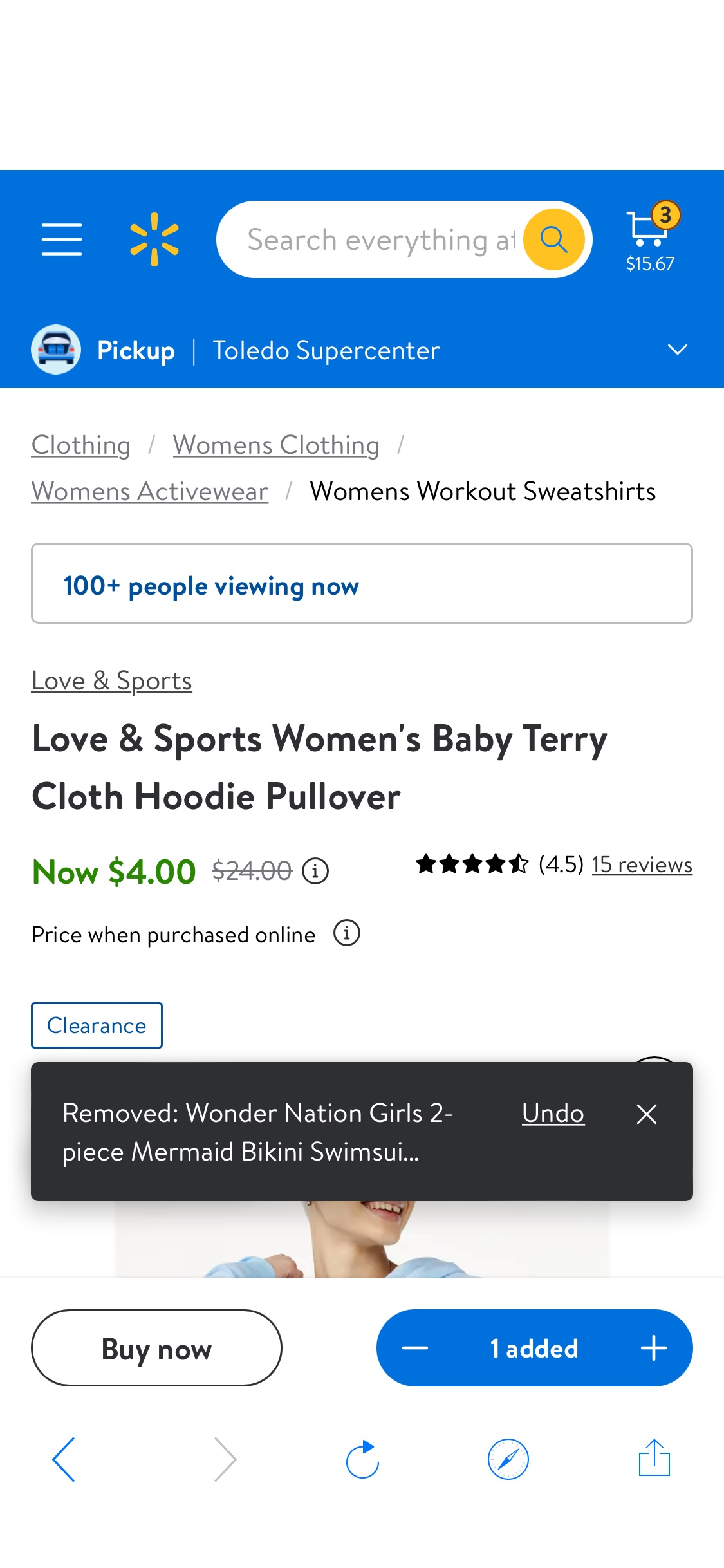Love & Sports Women's Baby Terry Cloth Hoodie卫衣 Pullover - Walmart.com