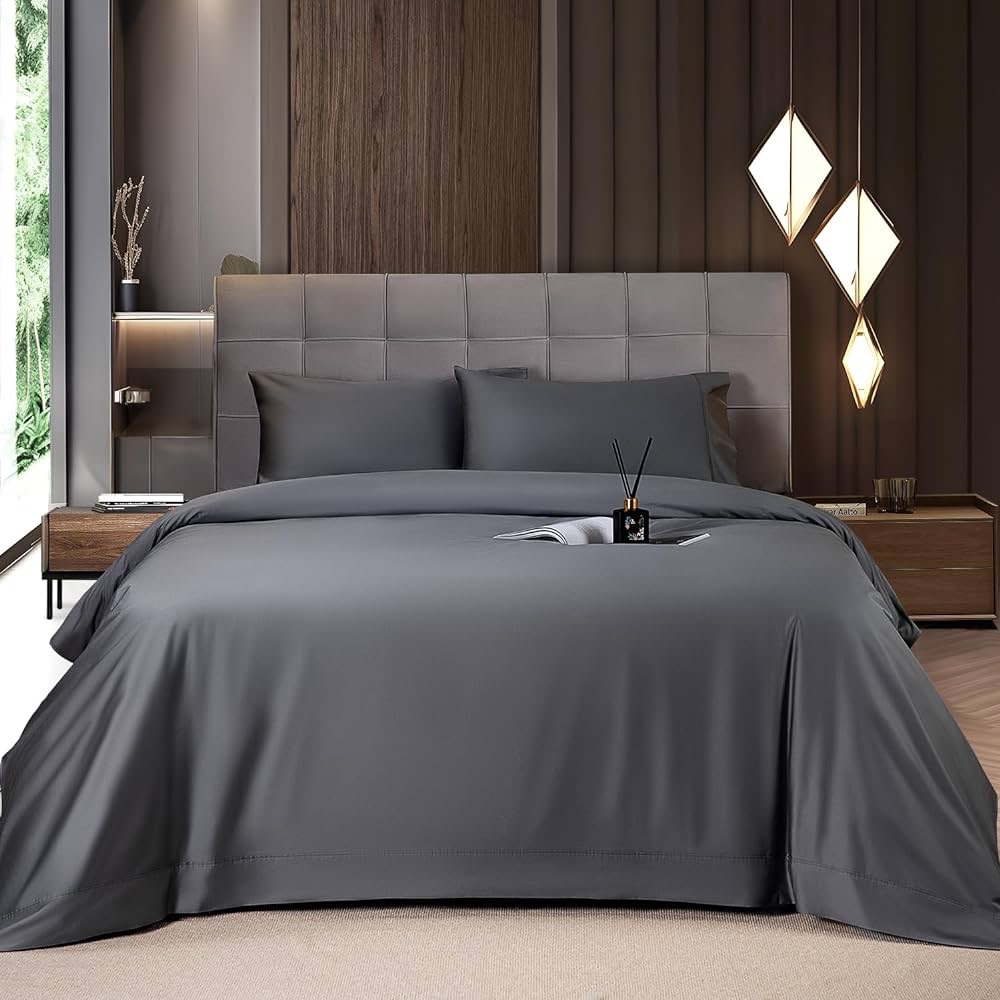 Amazon.com: Shilucheng Cooling Breathable Bamboo_ Bed Sheets Set - 1800 Thread Count Super Silky Soft with 16 Inch Deep Pocket, Machine Washable, 4 Piece(Queen Size,Dark Grey) : Home & Kitchen