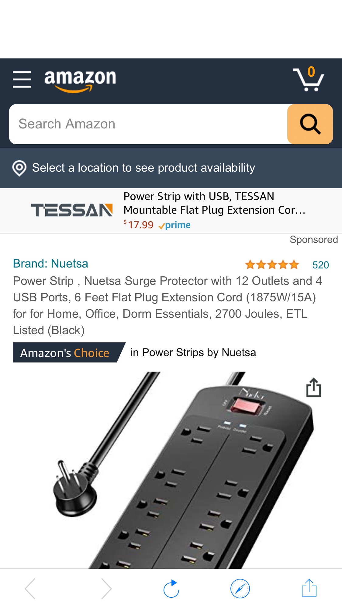 Nuetsa Surge Protector with 12 Outlets and 4 USB Ports, 6 Feet Flat Plug Extension Cord (1875W/15A) for for Home, Office, Dorm Essentials, 2700 Joules, ETL Listed (Black): Electronics12口排插