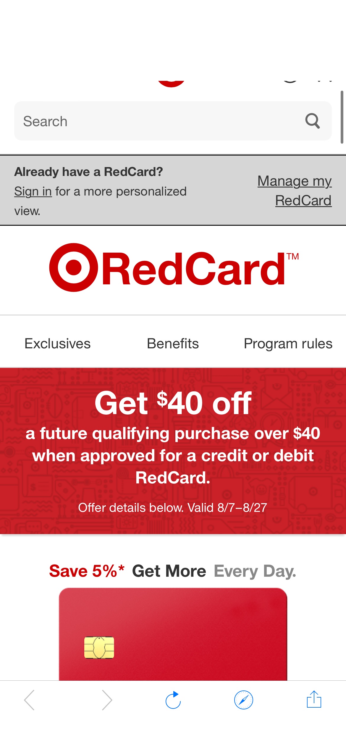 RedCard : Save 5% at Target红卡得$40