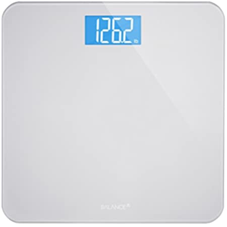 Etekcity 数码体重体脂秤 Bathroom Scale with Body Tape Measure and Round Corner Design, Large Blue LCD Backlight Display, High Precision Measurements, 400 Pounds