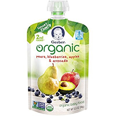 Gerber Organic 2nd Foods 宝宝辅食, Pears, Blueberries, Apples & Avocado, 3.5 oz Pouch, 12 count