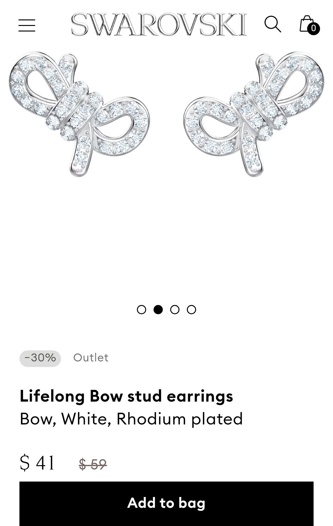 Lifelong Bow stud earrings, Bow, White, Rhodium plated | Swarovski