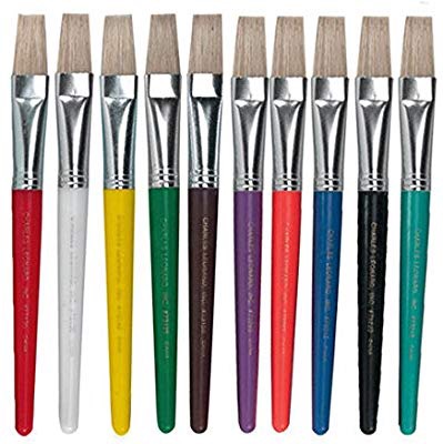 油漆刷Amazon.com : Charles Leonard Creative Arts Flat Tip Paint Brushes, Short Stubby Plastic Handle with Hog Bristle, 7.5 Inch, Assorted Colors, 10-Pack (73290)