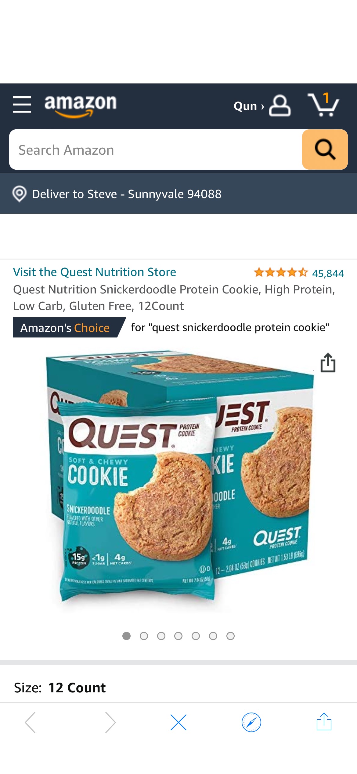 Quest Nutrition Snickerdoodle Protein Cookie, High Protein, Low Carb, Gluten Free, 12Count : Health & Household我