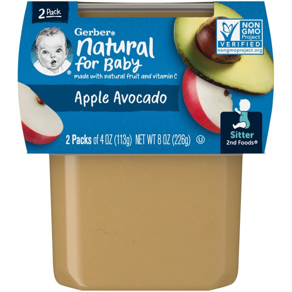 Gerber 2nd Foods, Apple Avocado Baby Food, 4 oz Tubs (16 Pack)