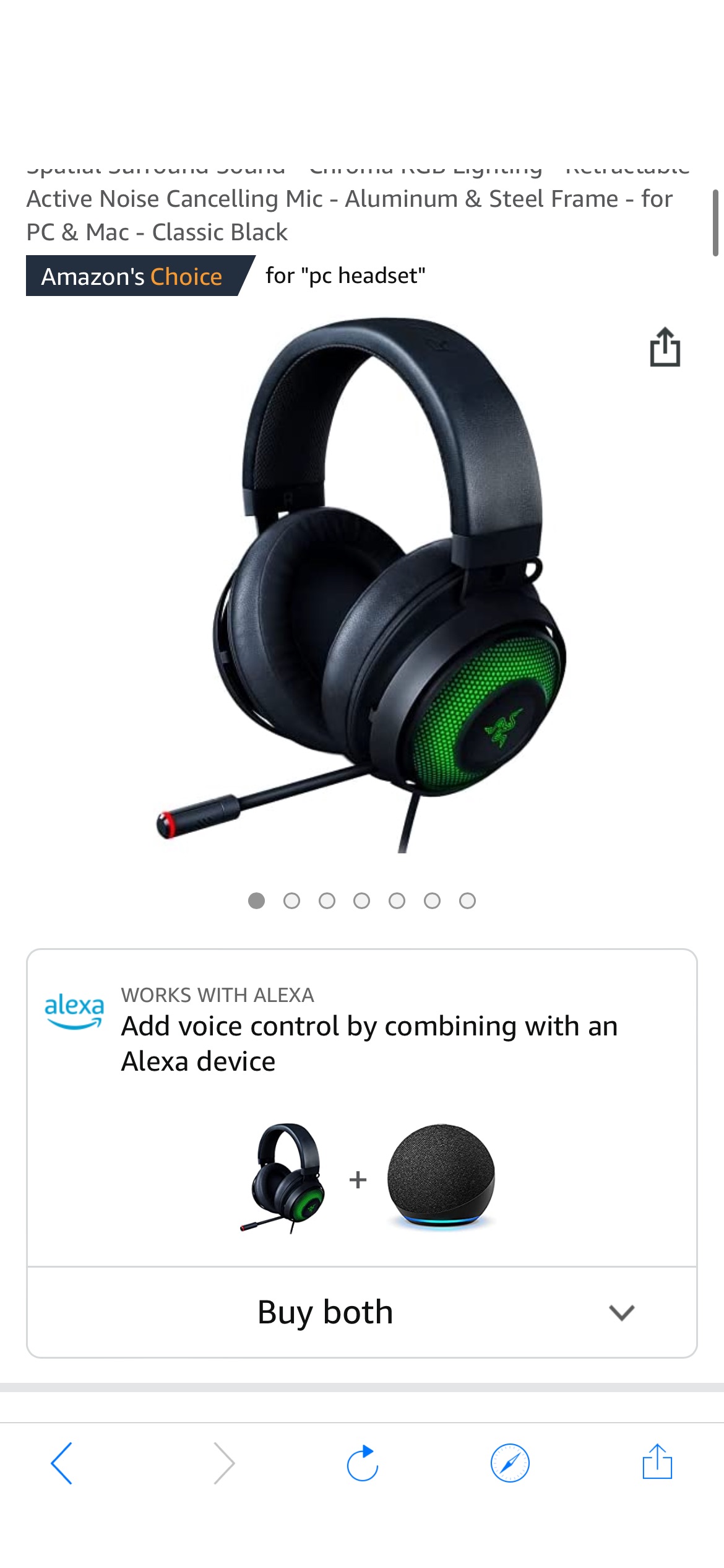 Headset: THX 7.1 Spatial Surround Sound - Chroma RGB Lighting - Retractable Active Noise Cancelling Mic - Aluminum & Steel Frame - for PC & Mac - Classic Black : Video Games 耳机