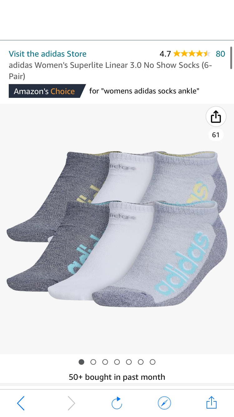 adidas Women's Superlite Linear 3.0 No Show Socks (6-Pair), Grey/Bliss Blue/White, 短袜