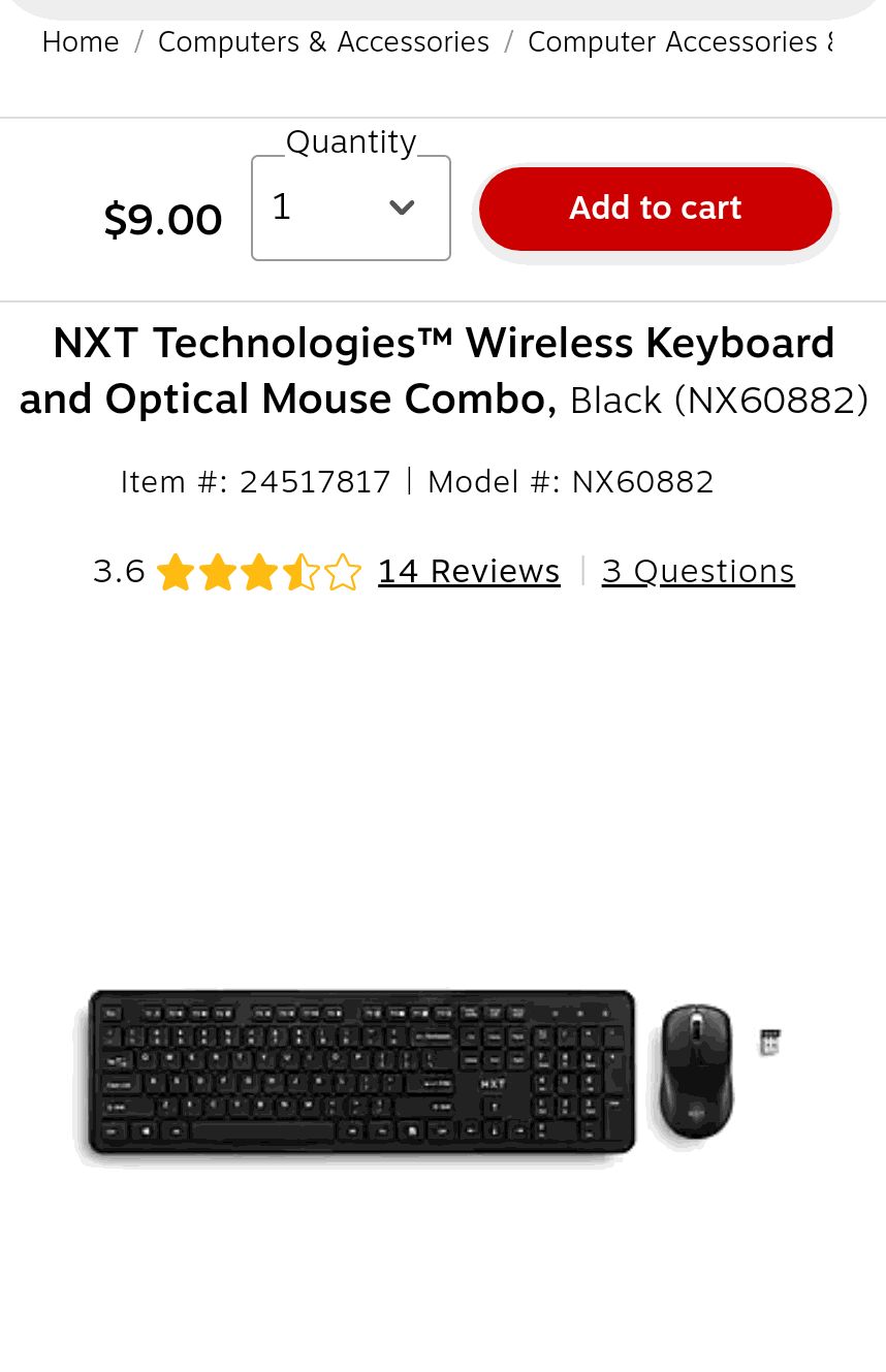 NXT Technologies™ Wireless Keyboard and Optical Mouse Combo, Black (NX60882) | Staples