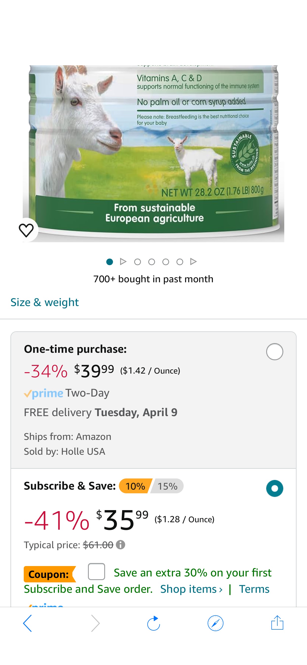 Amazon.com: Holle - Goat Milk Toddler Formula - Easy to digest - Non-GMO with DHA for Healthy Brain Development - 1 Year & Up : Baby 羊奶粉 儿童奶粉