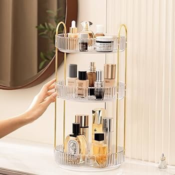 Amazon.com: HBlife 360° Rotating Makeup Organizer, 3 Tier Spinning Perfume Skincare Organizer Large Capacity Cosmetic Storage for Bathroom, Vanity, Countertop, Clear : Beauty & Personal Care