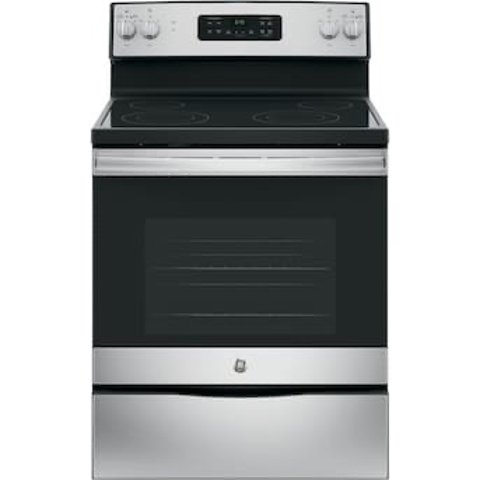 GE 30-in Glass Top 4 Burners 5.3-cu ft Self-Cleaning Freestanding Electric Range (Stainless Steel)