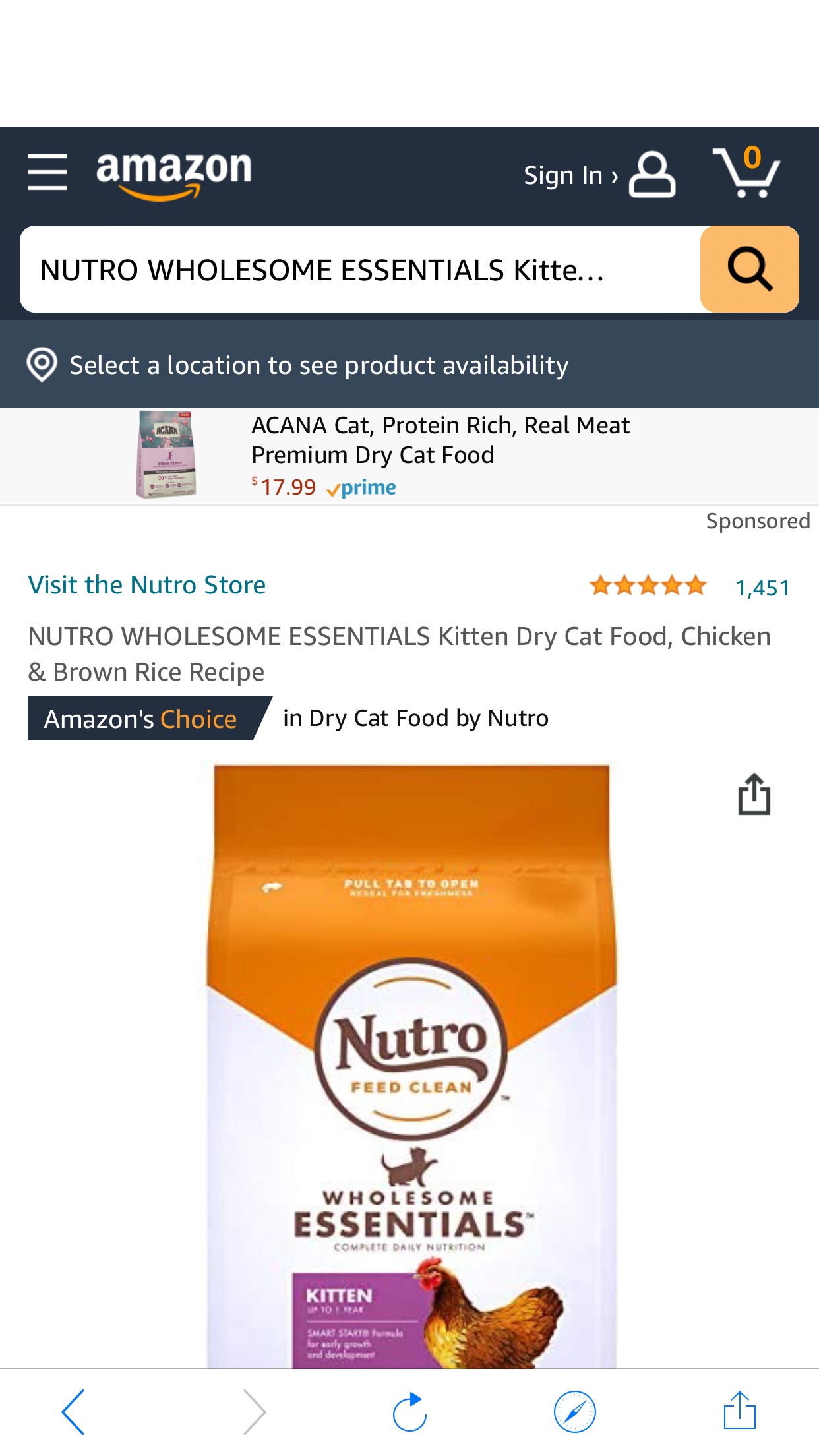 Amazon.com : NUTRO WHOLESOME ESSENTIALS Kitten Natural Dry Cat Food for Early Development Farm-Raised Chicken & Brown Rice Recipe, 5lb. Bag 只要1.9刀