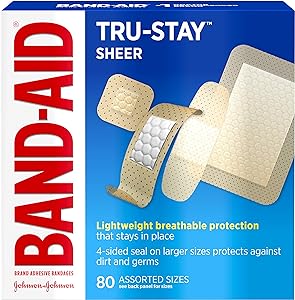Amazon.com: Band-Aid Brand Tru-Stay Sheer Strips Adhesive Bandages for First Aid and Wound Care, Assorted Sizes, 80 ct : Health &amp; Household
