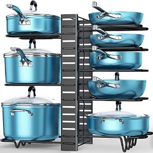 $19.99 Amazon.com: 锅具收纳架ORDORA 8 Tier Pot Rack with 3 DIY Methods, Adjustable Pan Organizer Rack for Cabinet, Pot Organizer for Kitchen Organization & Storage, Pot Lid Organizer : Home & Kitchen