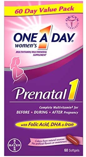 Amazon.com: One A Day Women's Prenatal 1 Multivitamin Including Vitamin A, Vitamin C, Vitamin D, B6, B12, Iron, Omega-3 DHA & more, 60 Count - Supplement for Before, During, & Post Pregnancy 孕期，备孕维生素