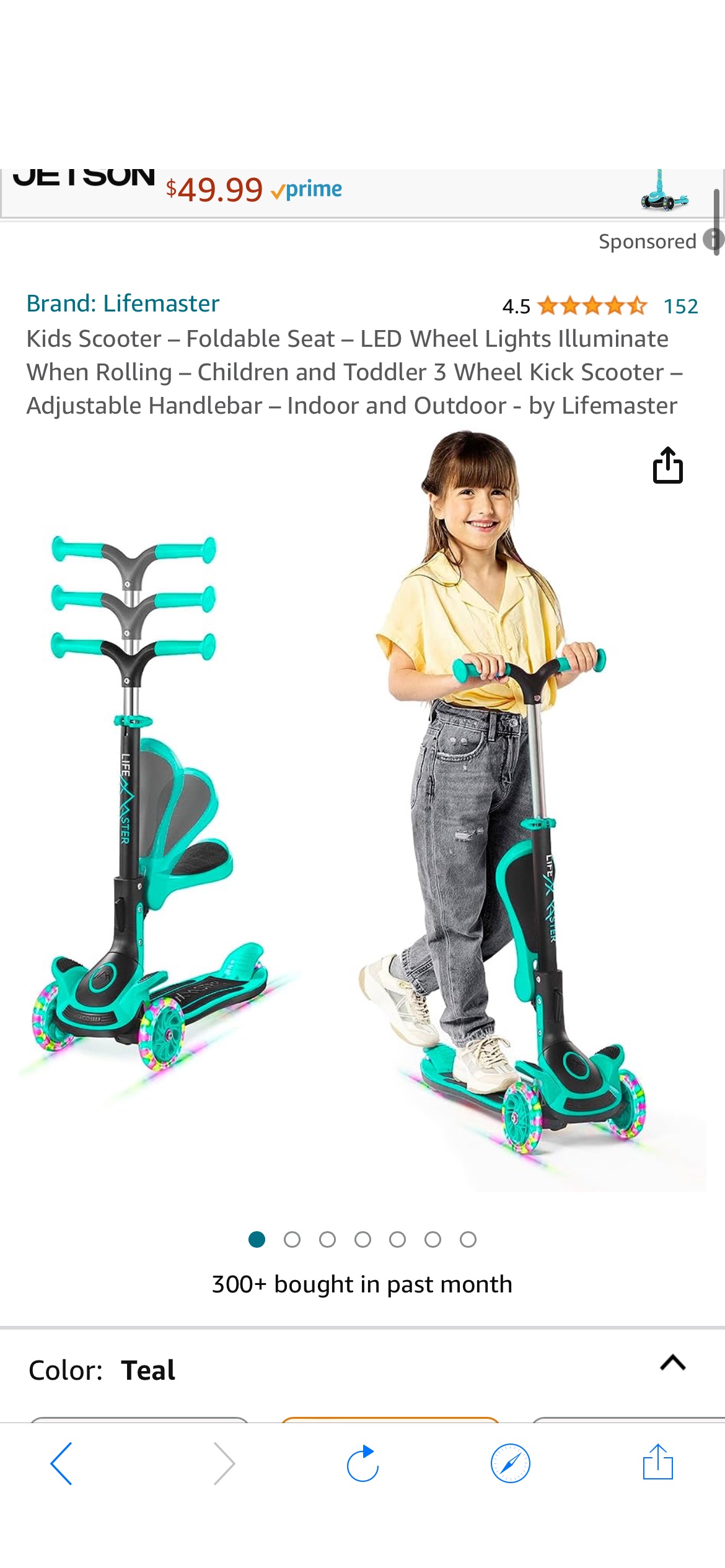 Amazon.com : Kids Scooter – Foldable Seat – LED Wheel Lights Illuminate When Rolling – Children and Toddler 3 Wheel Kick Scooter – Adjustable Handlebar – Indoor and Outdoor- Teal - by Lifemaster : Spo