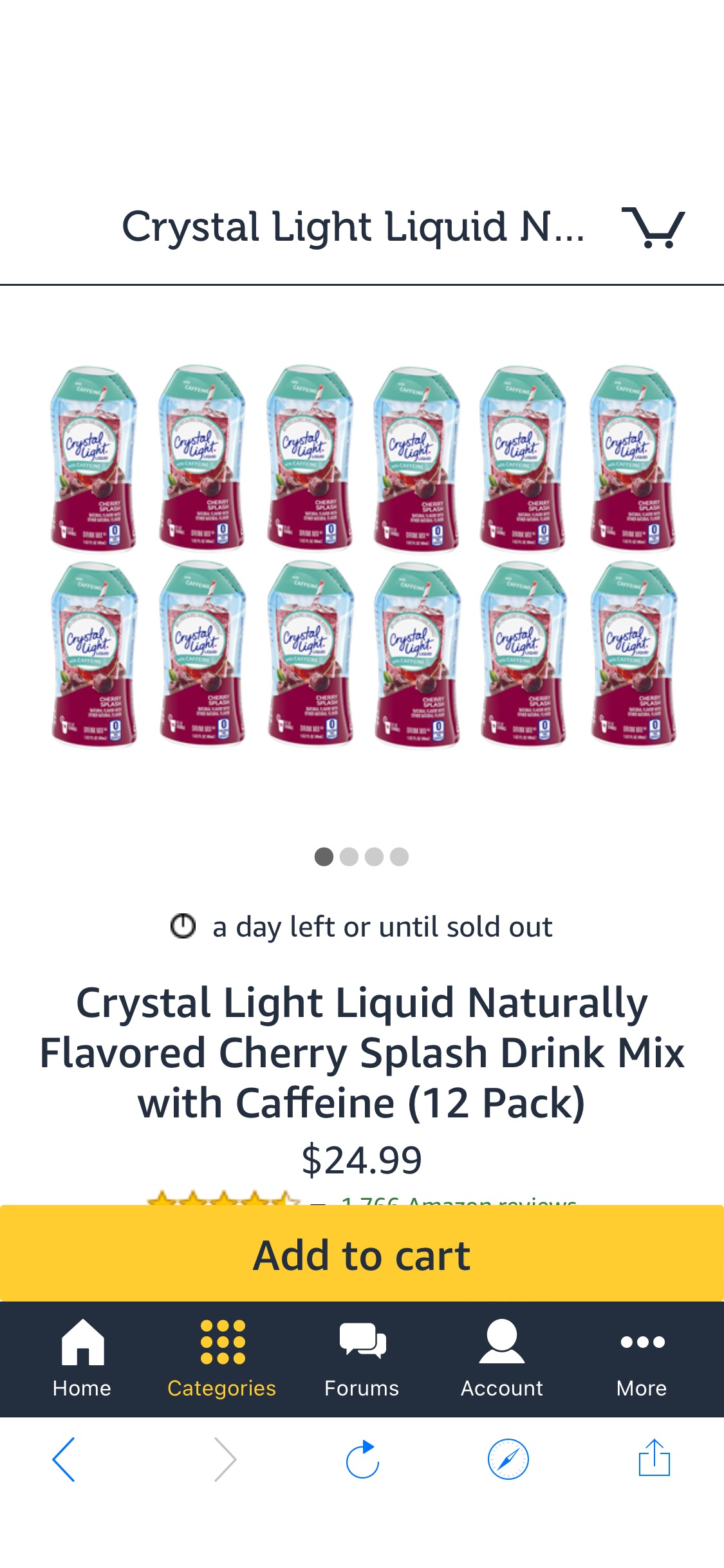 Crystal Light Liquid Naturally Flavored Cherry Splash Drink Mix with Caffeine (12 Pack)促销