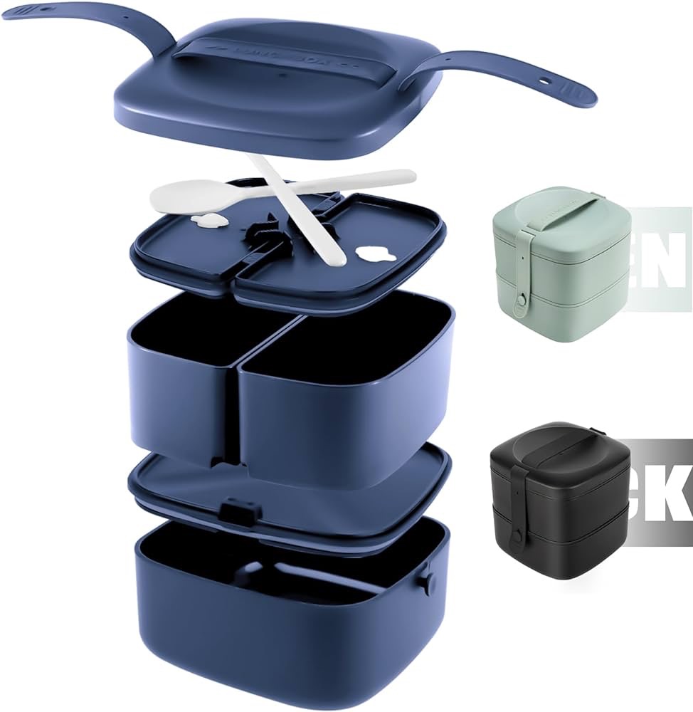 Amazon.com: DOIOED Bento Box, Premium Bento Box Adult Lunch Box 3 Compartment Leak Proof Stackable Lunch Containers for Adults Kids Meal Prep Containers BPA Free Dishwasher Safe (Navy blue): Home & Ki