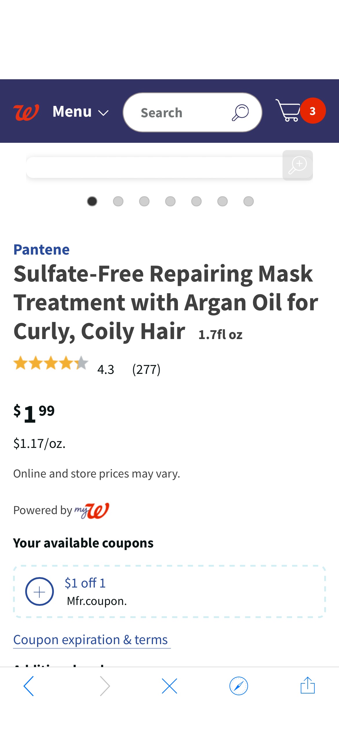 Pantene Sulfate-Free Repairing Mask Treatment with Argan Oil for Curly, Coily Hair | Walgreens