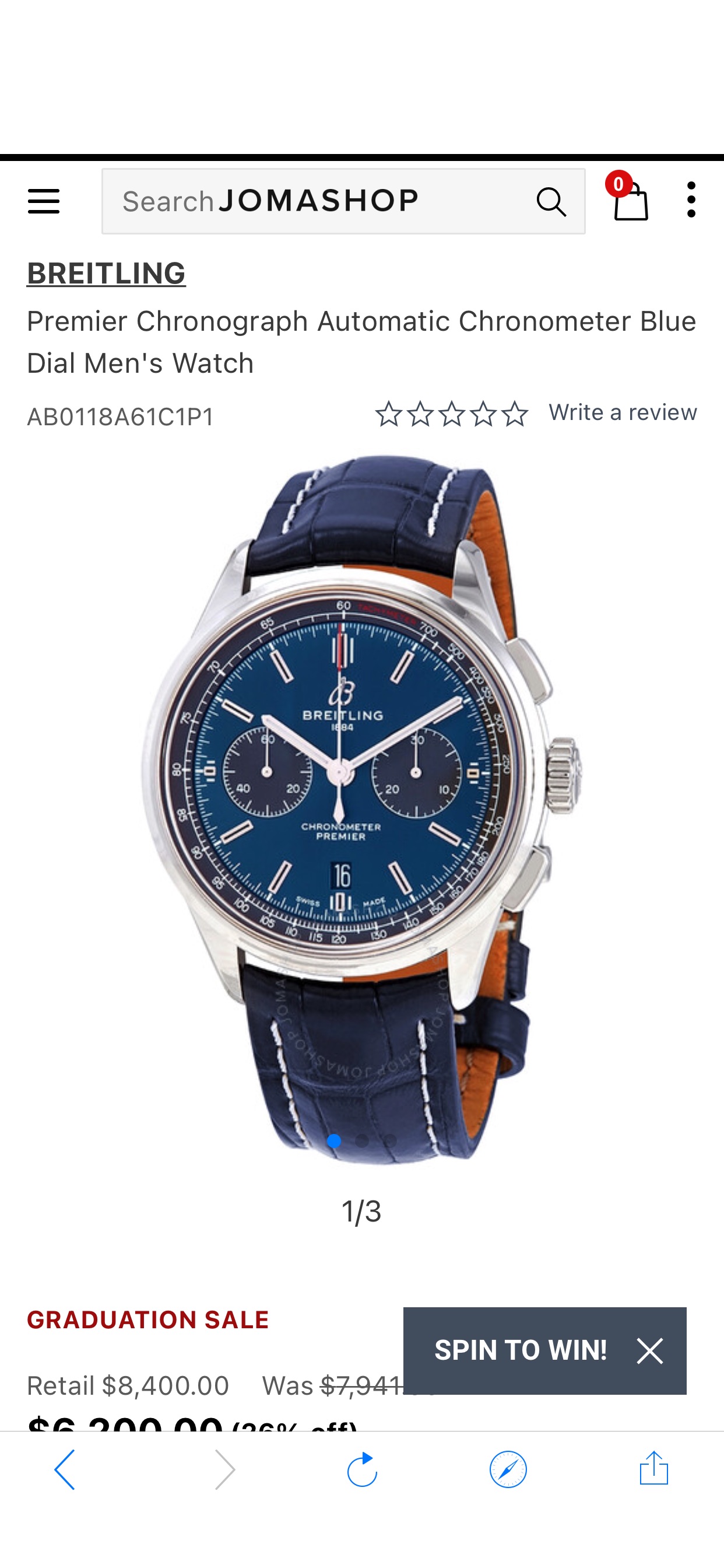 Breitling Premier Chronograph Automatic Chronometer Blue Dial Men's Watch AB0118A61C1P1 842047176542 - Watches, Premier - Jomashop
手表