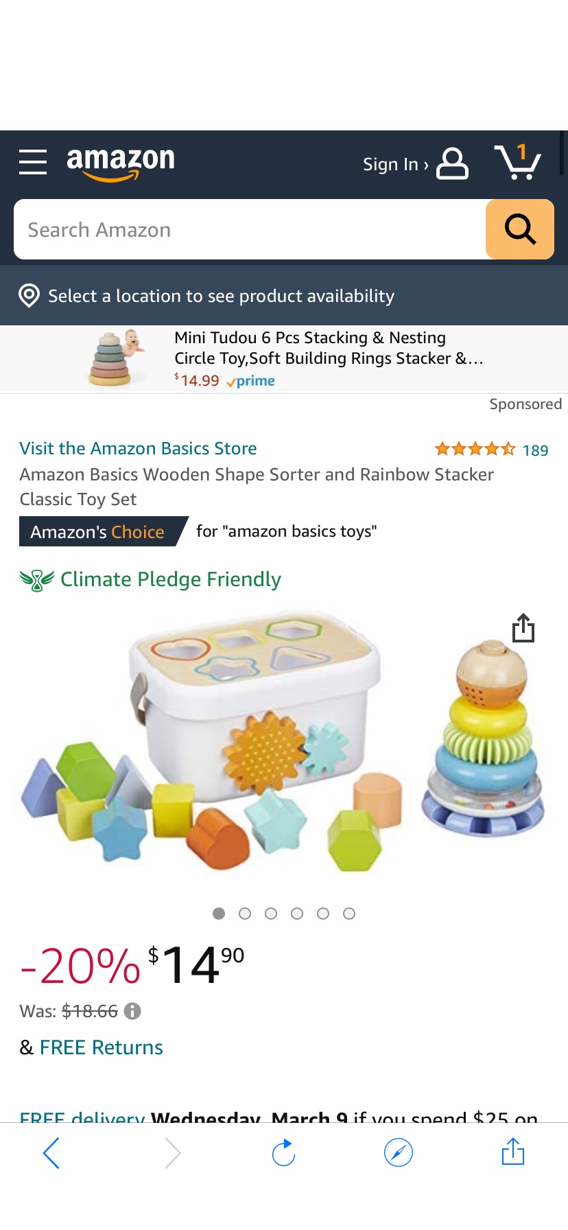 Amazon.com: Amazon Basics Wooden Shape Sorter and Rainbow Stacker Classic Toy Set : Toys & Games་儿童手部精细锻炼玩具  认识图形
