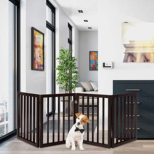Amazon.com : Pet Gate - 4-Panel Indoor Foldable Dog Fence for Stairs, Hallways, or Doorways - 73x24-Inch Freestanding Dog Gates by PETMAKER (Brown) : Pet Supplies