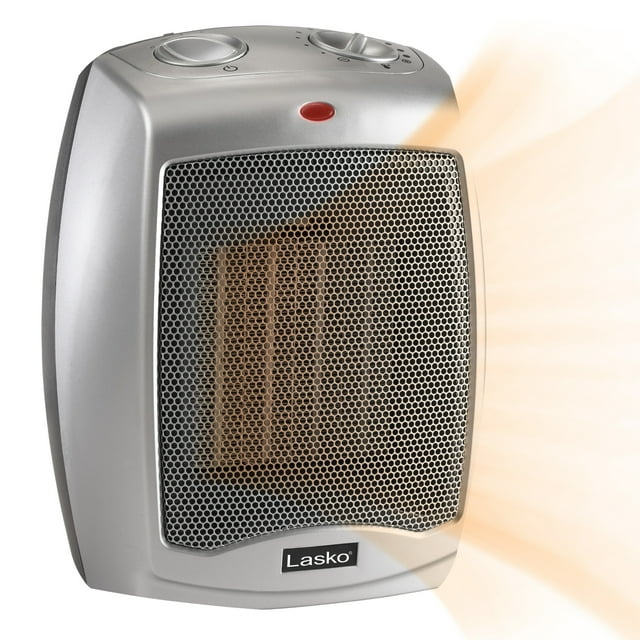 Lasko 9&#34; 1500W Electric Ceramic Space Heater with Adjustable Thermostat, Silver, 754200, New - Walmart.com
